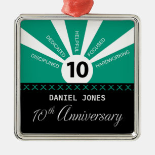 Personalise, 10th Year Employee Anniversary Metal Ornament