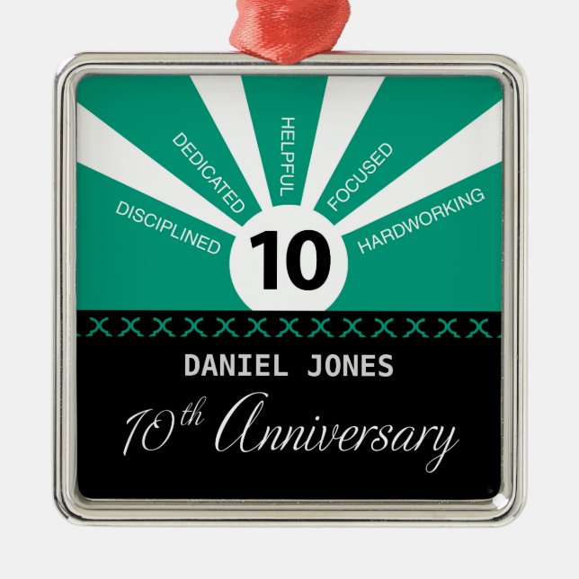Personalise, 10th Year Employee Anniversary Metal Ornament (Front)