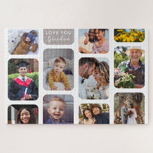 Personalise 11 Photos Modern Chic Love You Grandma Jigsaw Puzzle (Horizontal)