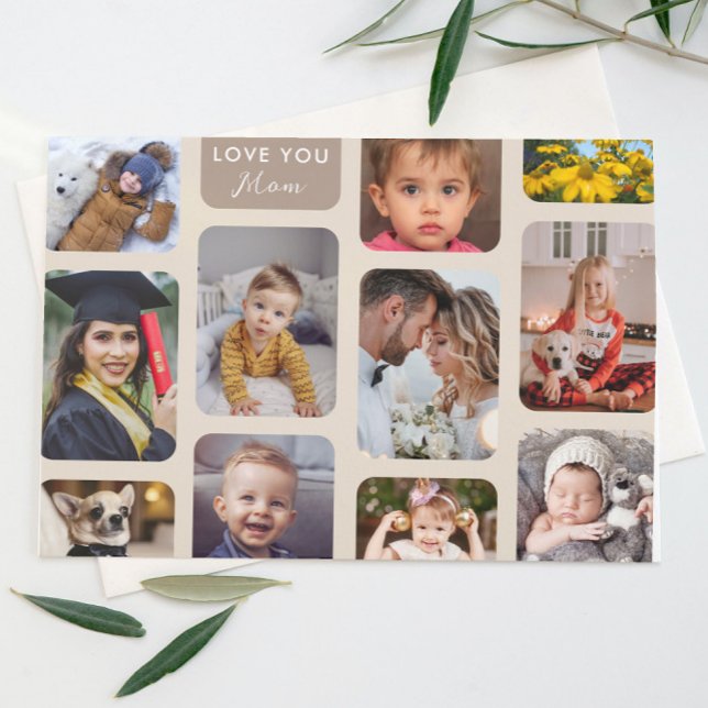    Personalise 11 Photos Taupe Modern Love You Mum Postcard (Creator Uploaded)