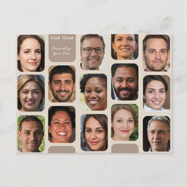 Personalise 14 Photos Classy Taupe Modern Our Team Postcard (Front)