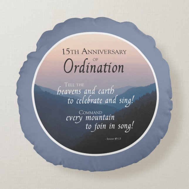 Personalise 15th Anniversary Ordination Congrats Round Cushion (Front)