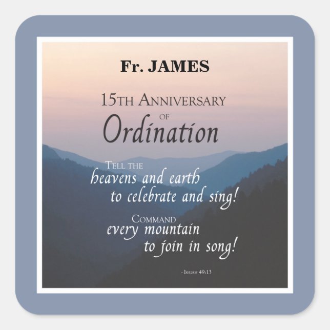 Personalise 15th Anniversary Ordination Congrats Square Sticker (Front)