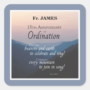 Personalise 15th Anniversary Ordination Congrats Square Sticker