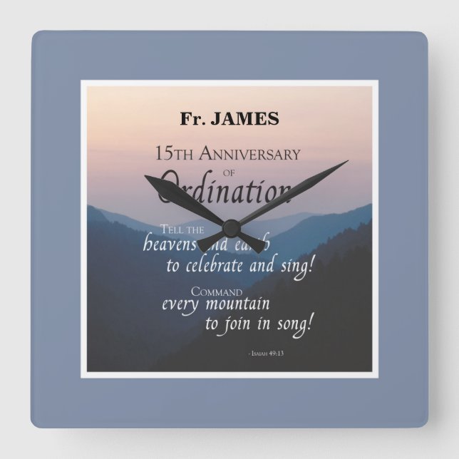 Personalise 15th Anniversary Ordination Congrats Square Wall Clock (Front)