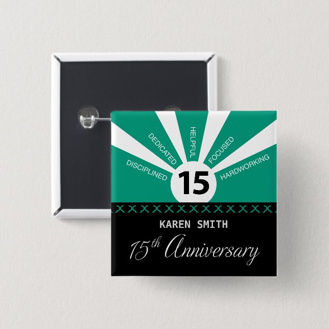 Personalise, 15th Yr Employee Business Anniversary 15 Cm Square Badge (Front & Back)
