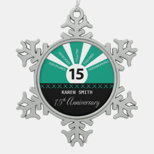 Personalise, 15th Yr Employee Business Anniversary Snowflake Pewter Christmas Ornament