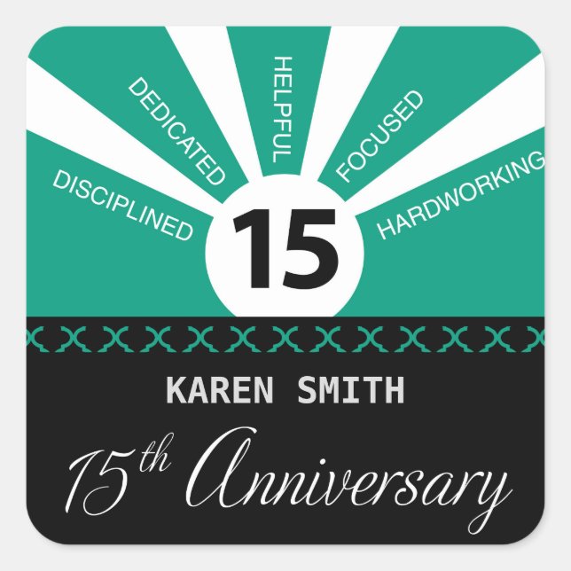 Personalise, 15th Yr Employee Business Anniversary Square Sticker (Front)