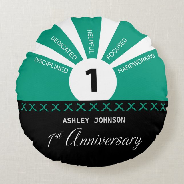 Personalise, 1st Year Employee Anniversary Round Cushion (Front)