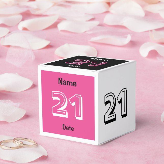Personalise 21st Birthday Pink Black Favour Box (Wedding)