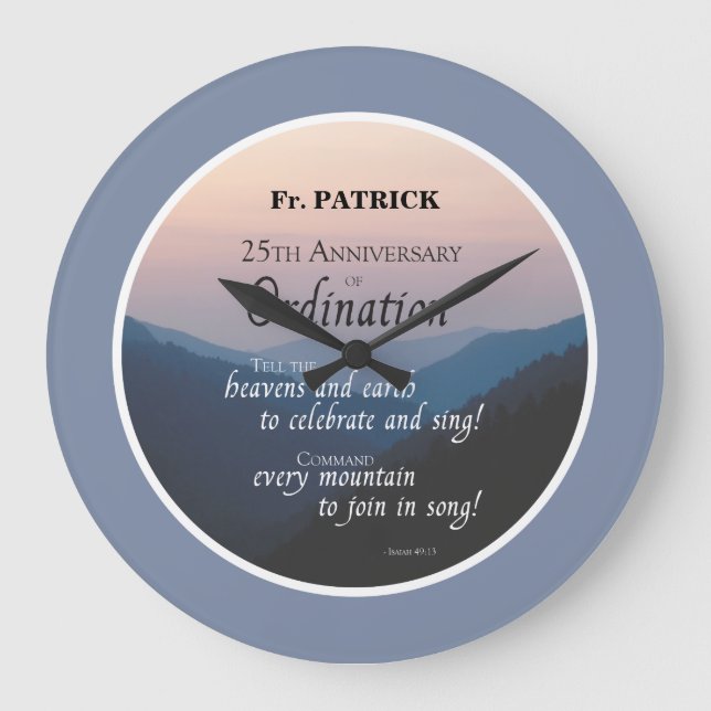 Personalise 25th Anniversary Ordination Congrats Large Clock (Front)