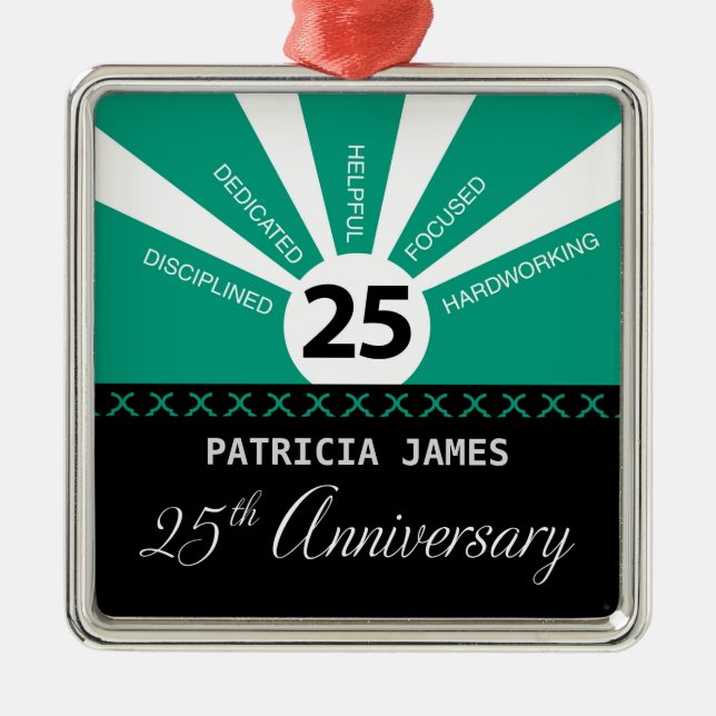 Personalise, 25th Year Employee Anniversary Metal Ornament (Front)