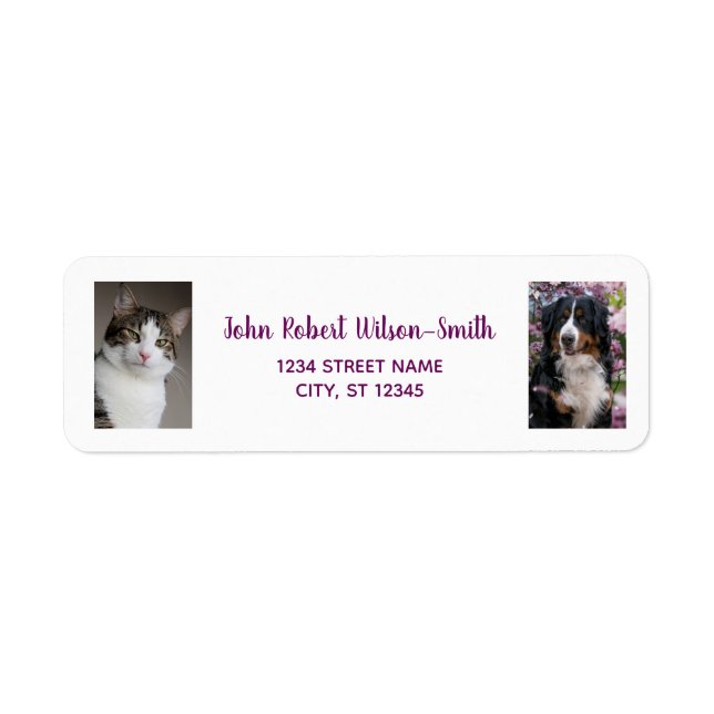 Personalise 2 Photos Cat Dog Modern Return Address Label (Front)