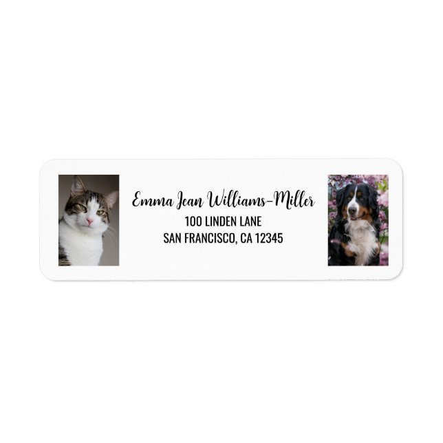 Personalise 2 Photos Cat Dog Modern Return Address Label (Front)