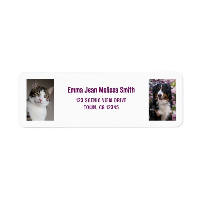Personalise 2 Photos Cat Dog Modern Return Address Label (Front)
