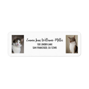Personalise 2 Photos w/ Cat Modern Return Address Label