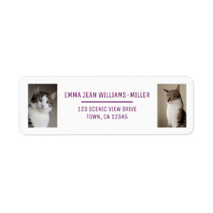 Personalise 2 Photos w/ Cat Modern Return Address Label