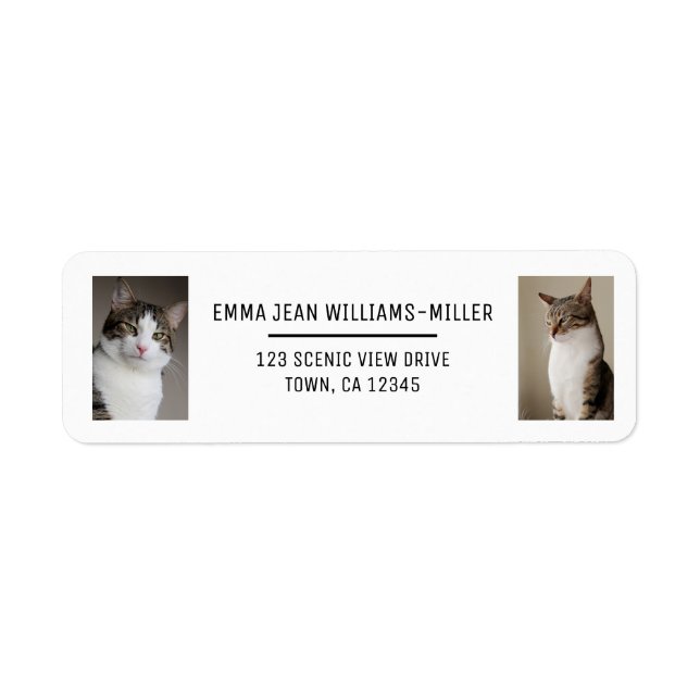 Personalise 2 Photos w/ Cat Modern Return Address Label (Front)