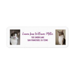 Personalise 2 Photos w/ Cat Modern Return Address Label