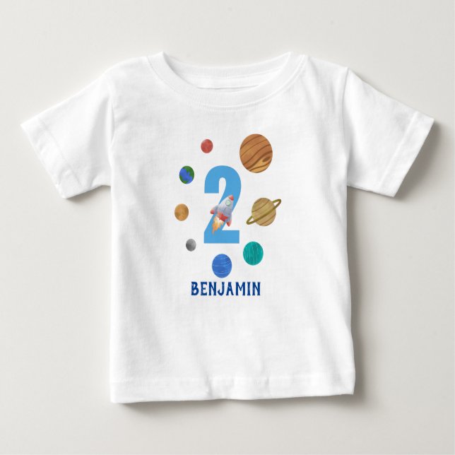 Personalise 2nd Birthday Solar System Planet Baby T-Shirt (Front)