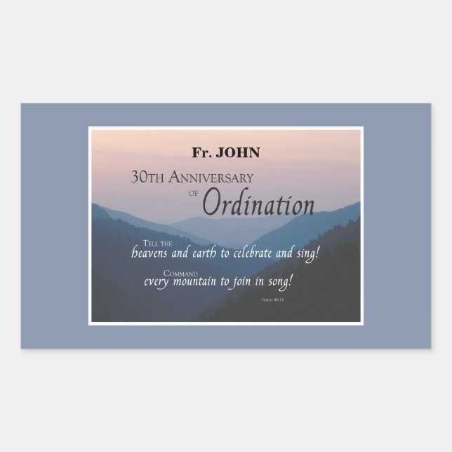 Personalise 30th Anniversary Ordination Congrats Rectangular Sticker (Front)