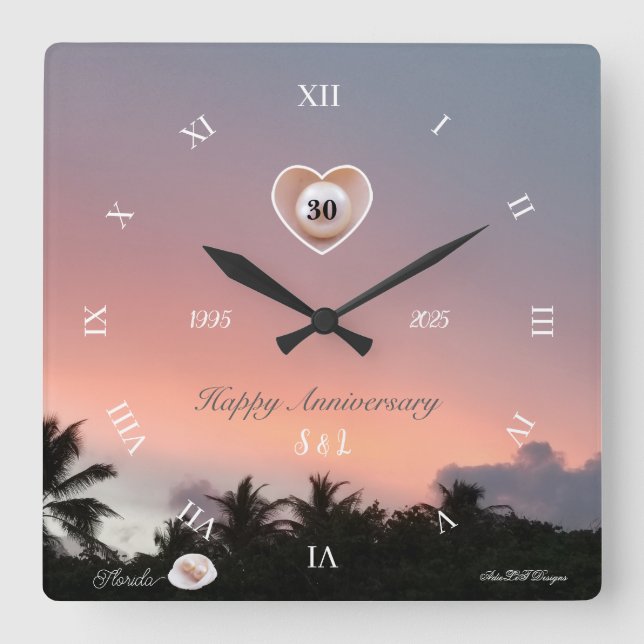 Personalise 30th Pearl Wedding Anniversary Square Wall Clock (Front)