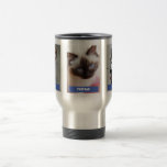 Personalise 3 Pet Photos & Names / Blue Travel Mug<br><div class="desc">Personalise this Travel Mug with 3 pet photos of your furry family members and their names or 3 photos of the same pet. Three horizontal Blue bars have space for their names in white lettering.</div>