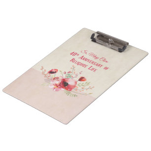 Personalise, 40th Anniversary Nun, Pink and Clipboard