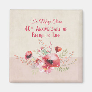 Personalise, 40th Anniversary Nun, Pink and Magnet