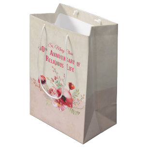 Personalise, 40th Anniversary Nun, Pink and Medium Gift Bag