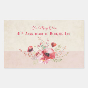 Personalise, 40th Anniversary Nun, Pink and Rectangular Sticker