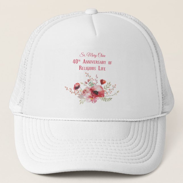 Personalise, 40th Anniversary Nun, Pink and Trucker Hat (Front)
