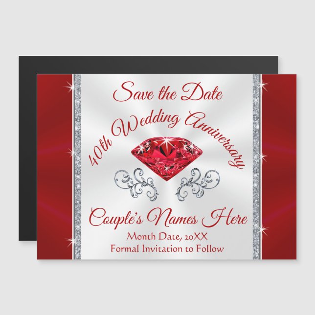 Personalise 40th Anniversary Save the Date Magnets (Front/Back)