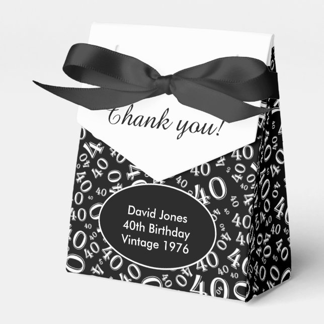 Personalise: 40th Birthday Theme Black/White Favour Box (Front Side)