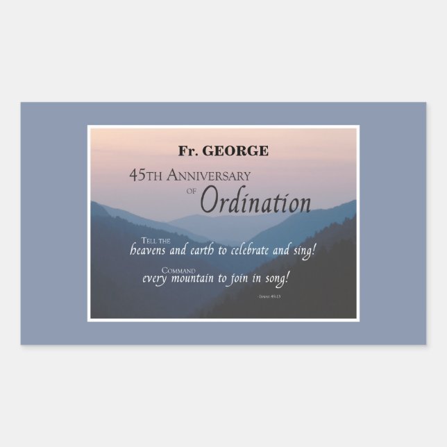 Personalise 45th Anniversary Ordination Congrats Rectangular Sticker (Front)