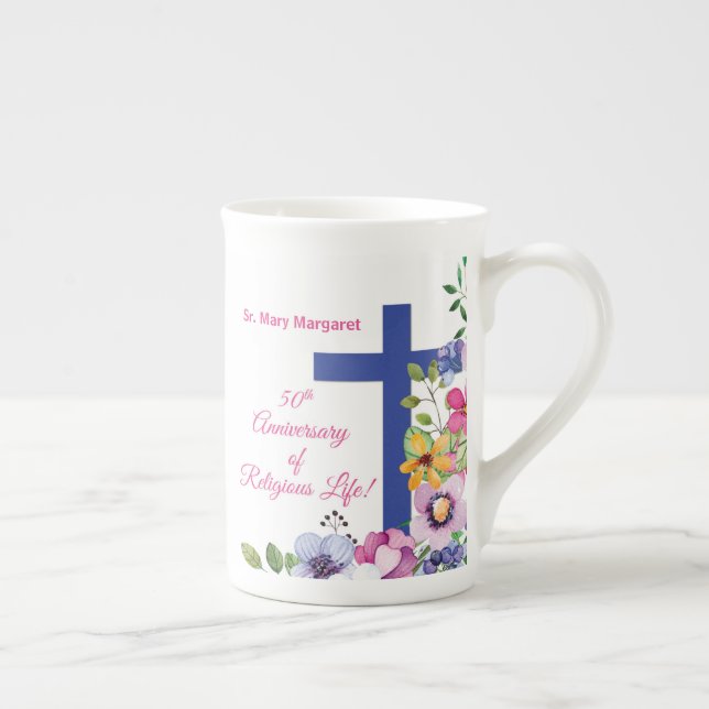 Personalise, 50th Anniversary Nun Religious Life Bone China Mug (Right)