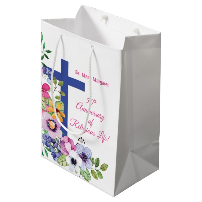Personalise, 50th Anniversary Nun Religious Life Medium Gift Bag (Front Angled)