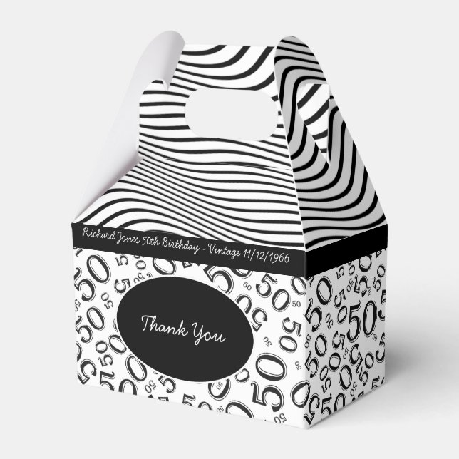 Personalise:  50th Birthday Black and White Theme Favour Box (Front Side)