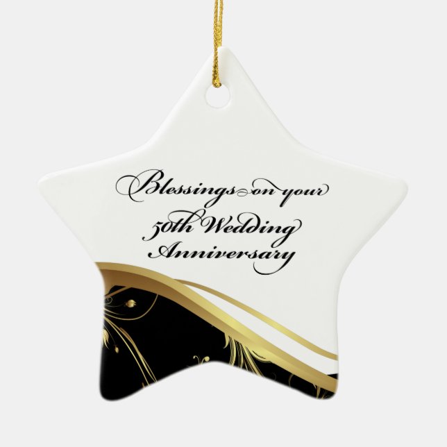 Personalise, 50th Wedding Anniversary Religious Ceramic Tree Decoration (Front)