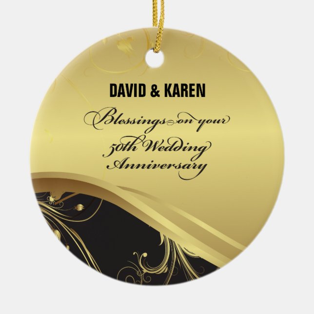 Personalise, 50th Wedding Anniversary Religious Ceramic Tree Decoration (Front)