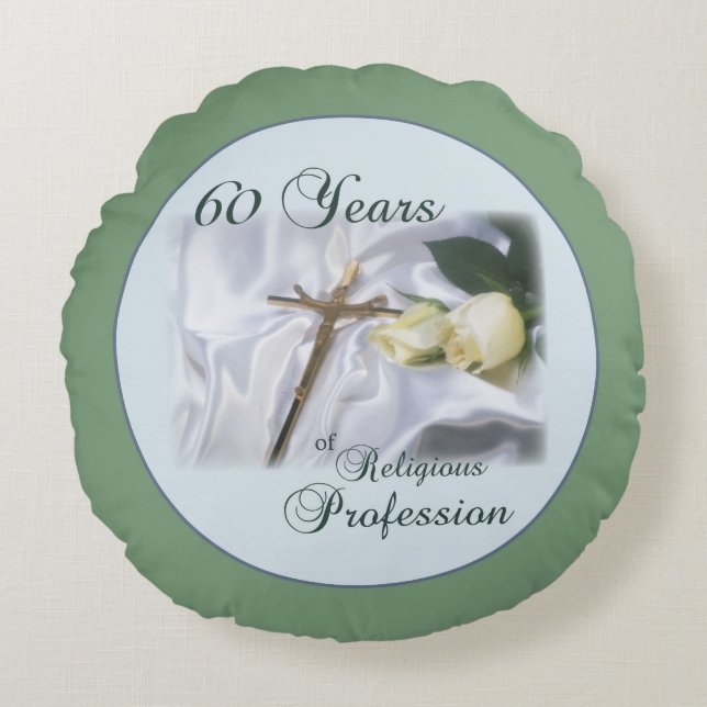 Personalise, 60 Years of Religious Profession Round Cushion (Front)