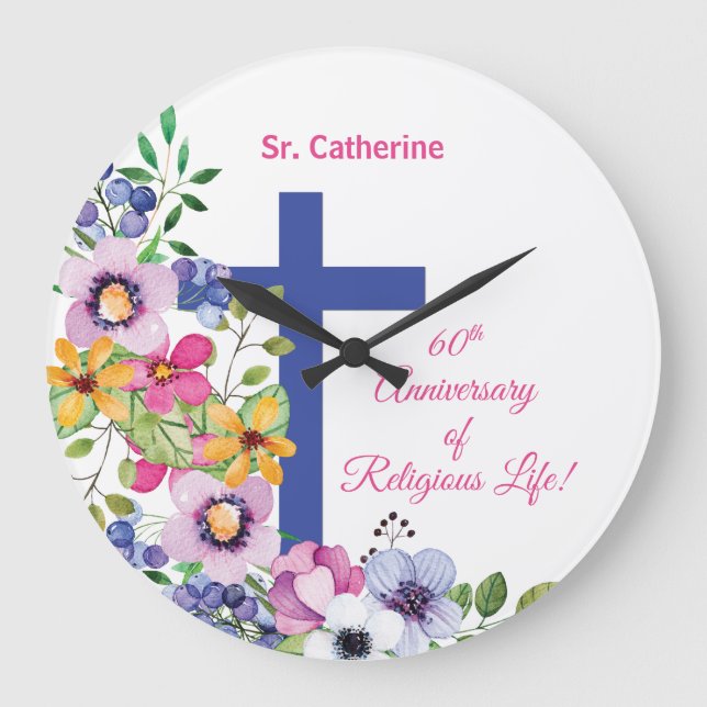 Personalise, 60th Anniversary Nun Religious Life Large Clock (Front)
