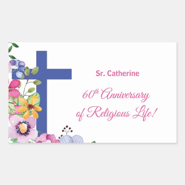 Personalise, 60th Anniversary Nun Religious Life Rectangular Sticker (Front)