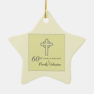 Personalise, 60th Anniversary of Priest Embossed Ceramic Ornament
