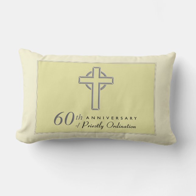 Personalise, 60th Anniversary of Priest Embossed Lumbar Cushion (Front)
