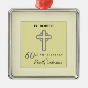 Personalise, 60th Anniversary of Priest Embossed Metal Ornament