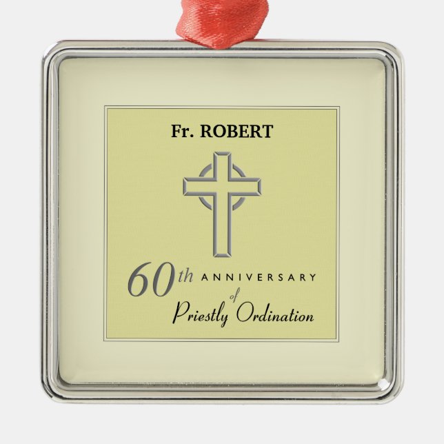 Personalise, 60th Anniversary of Priest Embossed Metal Ornament (Front)