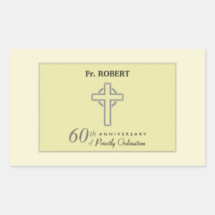 Personalise, 60th Anniversary of Priest Embossed Rectangular Sticker