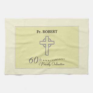 Personalise, 60th Anniversary of Priest Embossed Tea Towel
