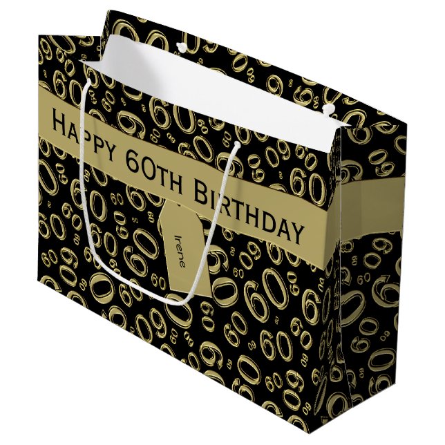 Personalise: 60th Birthday Gold/Black Theme Large Gift Bag (Front Angled)
